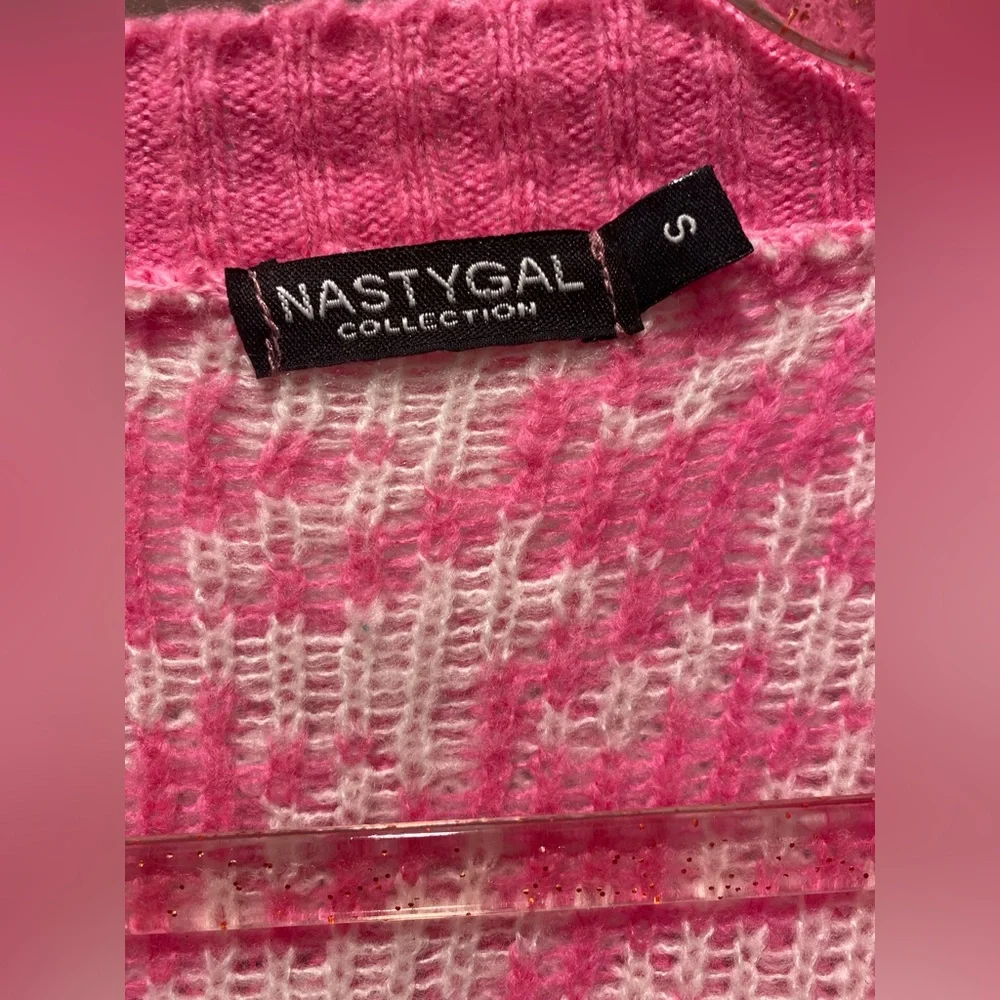 NastyGal Got Knit Right Barbiecore Pink & White Houndstooth Cropped Cardigan - S - Picture 11 of 17